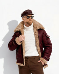 Warm gefütterte Fliegerjacke für Herren mit Kragen für den Winter – Rot
