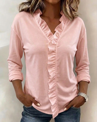 Maeryn - Premium Rüschen-Shirt mit V-Ausschnitt – Rosa