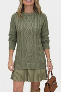 Dilin – Strickkleid Mit Zopfmuster – Grün