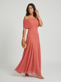 Kaida - Drapiertes Carmen-Kleid – Rosa