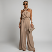 Ava | Neckholder Kragen Jumpsuit – Khaki