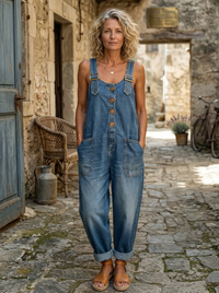 Telina - Latzhose mit Knopfverschluss – Jeansblau