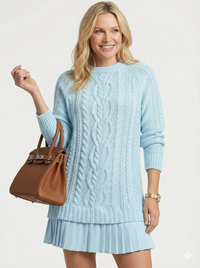 Dilin – Strickkleid Mit Zopfmuster – Blau