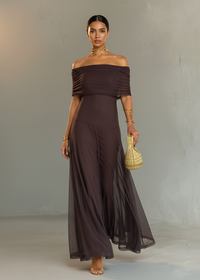 Briallen - Schulterfreies Softtouch-Kleid – Braun