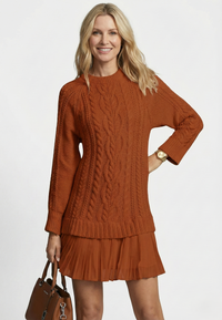 Dilin – Strickkleid Mit Zopfmuster – Braun