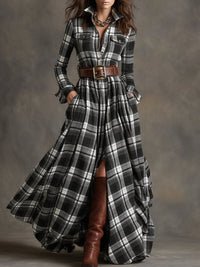 Bodil™ -  Maxi-Hemdkleid mit Karomuster – Schwarz