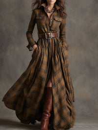 Bodil™ -  Maxi-Hemdkleid mit Karomuster – Braun