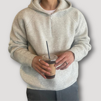 Rippenstrick Half Zip Kapuze Pullover – Hellgrau