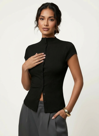 Taillierte Button-Up-Bluse – Aria – Schwarz