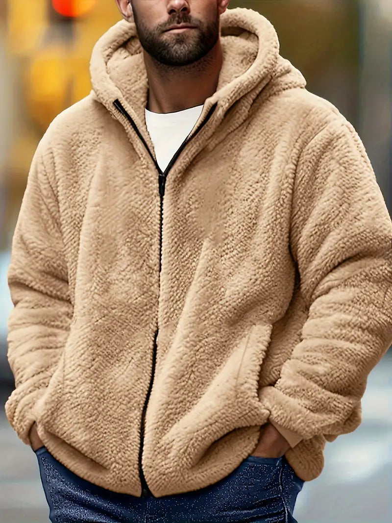 Reigvella | Herren Solid Color Fleece-Futter Kapuzenjacke - Lässiger, stylischer Sportmantel