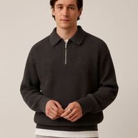 Herren Pullover | Durchgehender Reißverschluss klare Silhouette – Schwarz