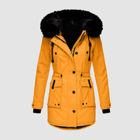 Winterjacke Damen Gefüttert Mit Kapuze | Reißverschluss Jacke Mit Taschen – Gold