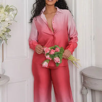 Dahlia - Bedrucktes Satin-Zweiteiler-Set – Rot