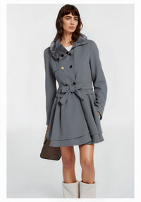 Winter Trenchcoat mit Gefüttertem Kragen – Grau