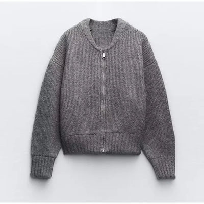 Lehmann Modehaus | Grau O-neck Knit Frauen Pullover Jacke Mode