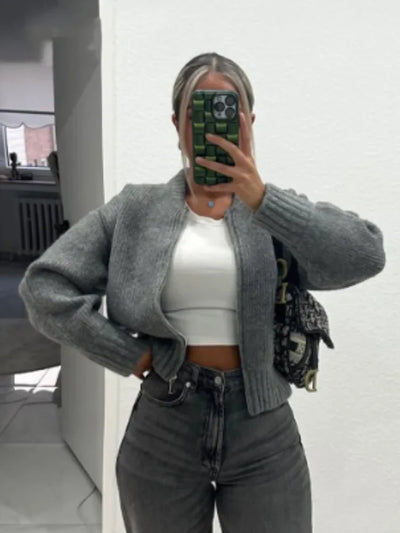 Lehmann Modehaus | Grau O-neck Knit Frauen Pullover Jacke Mode