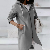 Eleganter Langer Damen-Kapuzenpullover | mit Reißverschluss – Grau