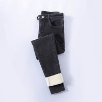 Gefütterte Damen Winter Jeans mit hoher Taille – Grau