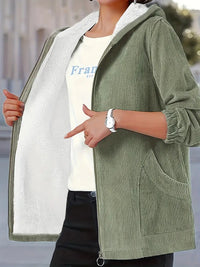 Elltren | Plus Size Solid Hooded Jacket, lässige warme Zip Up Jacke – Grün