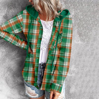 | Karierte Hemd mit Kapuze und Knöpfen Baumwolle/polyester Lässig und Trendy – Grün