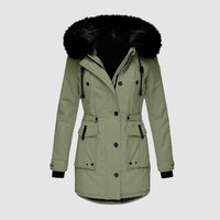 Winterjacke Damen Gefüttert Mit Kapuze | Reißverschluss Jacke Mit Taschen – Grün