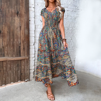Damen Bohemian Bedrucktes Elegantes Ibiza Kleid | Maxi – Grün