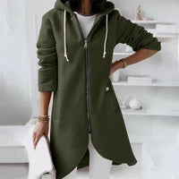 Eleganter Langer Damen-Kapuzenpullover | mit Reißverschluss – Grün
