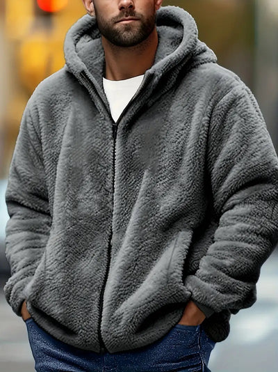 Reigvella | Herren Solid Color Fleece-Futter Kapuzenjacke - Lässiger, stylischer Sportmantel