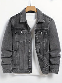 Shivaraen | Denim Jacke, Relaxed Fit Umlegekragen Denim Mantel mit Knopfverschluss – Grau