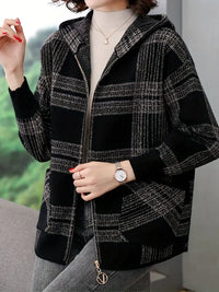Ellvinna | Graphic Print Zip Up Jacket, lässige Langarm-Kapuzenjacke, Oberbekleidung – Grau