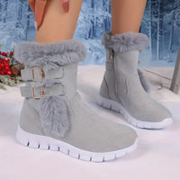 Kletunith | Damen Winter Schneestiefel - Mid-Calf Fleece gefüttert Baumwolle Schuhe – Grau