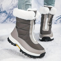 Klelonis | Damen Plüsch gefütterte Schneestiefel - Winter Fleece Front Reißverschluss kurze Stiefel – Grau