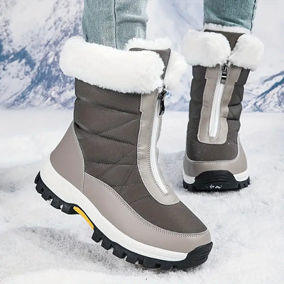 Klelonis | Damen Plüsch gefütterte Schneestiefel - Winter Fleece Front Reißverschluss kurze Stiefel