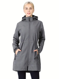 Asjotra | Wasserdichte lange Kapuzenjacke für Frauen, mit Fleece gefütterte winddichte Windjacke – Grau