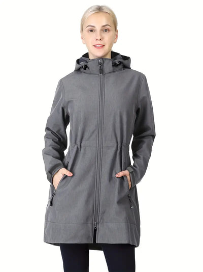 Asjotra | Wasserdichte lange Kapuzenjacke für Frauen, mit Fleece gefütterte winddichte Windjacke