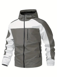 Irequesa | Herren Farbblockierung Kapuzenjacke, lässige stilvolle Windbreaker-Mantel – Grau