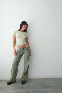 Heidi-Mode | Low Rise Jeans – Grau/Orange