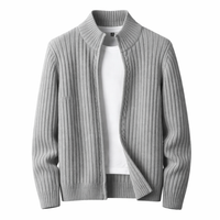 Bjarte – Gerippter Strickjacke Mit Reißverschluss – Grau