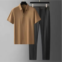 Exclusive Silk Short Sleeve Shirt Set – Khaki