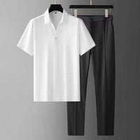 Exclusive Silk Short Sleeve Shirt Set – Weiß