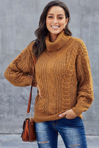 Grober Zopfmuster Rollkragenpullover für Damen – Gelb