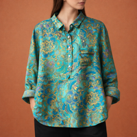 Blumenmuster Bluse mit langen Ärmeln und Kragen für Damen | Viona – Grün