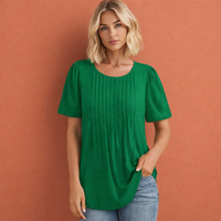 Damen Sommer Top mit Rundhalsausschnitt und Faltendetails | Marlijn – Grün
