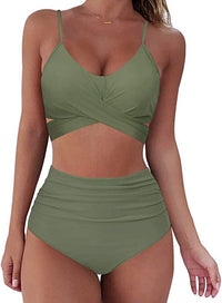 Bella | Hochtaillierter, farbenfroher Damen-Bikini – Grün