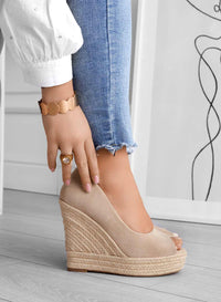 Heidi-Mode | Lässig Rutschfest Wildleder Keil Absätze Schuhe – Beige
