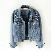 Heidi-Mode | Lässige Jeansjacke mit Perlen – Jeansblau