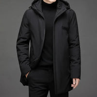 Herren Reißverschluss Kapuze Lange Jacke | Winter – Schwarz
