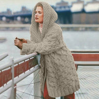 Saymira | Langer Cardigan Mit Kapuze – Khaki