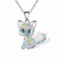 Elegante silberne Halskette mit niedlichem Babykätzchen und bunten Zirkonia - Feline – Mehrfarbig