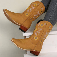 La Tammaris Stiefeletten | Sommerliche Cowboystiefel mit Sonnenblumendruck – Kaki